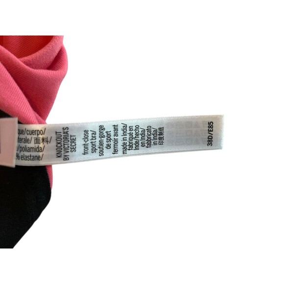 Victoria Secret Knockout Sport Bra Front Zip Underwire Sz 38D Pink & Black - Picture 8 of 8